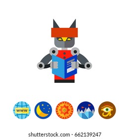 Robot Reading Book Icon