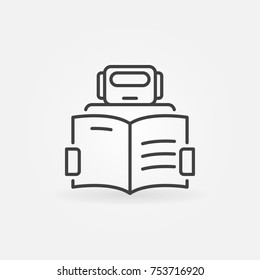 Robot reading a book icon - vector machine learning concept symbol or design element in thin line style
