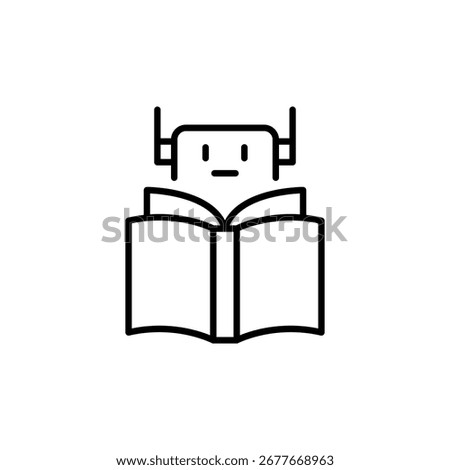 Robot Reading An Open Book With Antennas Minimalist Style And Simple Design