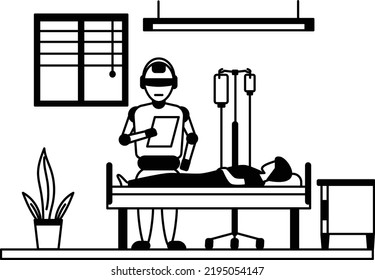 Robot reading reports vector icon design, Robotic medicine symbol, Healthcare Scene Sign, Innovation Artificial Intelligence Works in Modern Clinic stock illustration, Robotic Nurse Concept