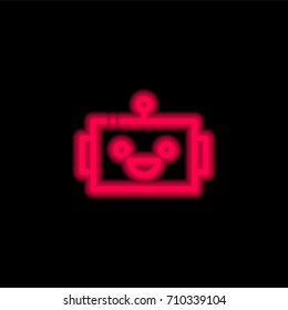 Robot red glowing neon ui ux icon. Glowing sign logo vector