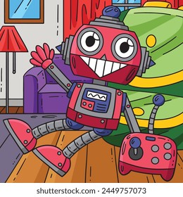 Robot and Remote Control Colored Cartoon