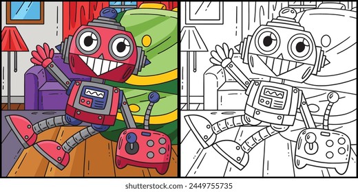 Robot and Remote Control Coloring Illustration