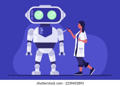Roboter-Reparaturwissenschaftler Vectorart auf blauem Hintergrund