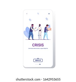 robot replacing human in office man kicked out of work jobless person unemployment financial crisis artificial intelligence technology concept smartphone screen mobile app copy space full length