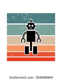 Robot Retro Sunset Design template. Vector design template for logo, badges, t-shirt, POD and book cover. Isolated white background.