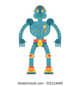 Robot. Retro toy. Cyborg technological machine. Humanoid machine of future.