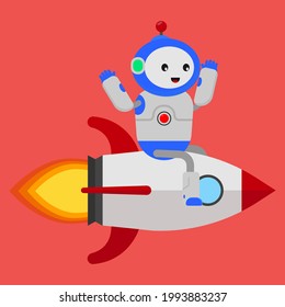 robot riding rocket icon illustration vector graphic