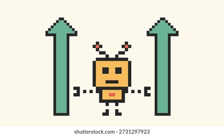 Roboter-Roboter oder ai humanoid Cartoon Business Ingenieur Konzept mit Bot, Spielzeug, künstliche Intelligenz, Pixel, 8 Bit, Hintergrund.
