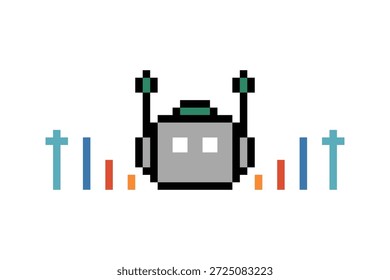 Robot robótico o ai humanoide concepto negocio enginner automatización con bot, juguete, inteligencia artificial, píxel, 8 bits, fondo, dibujos animados.