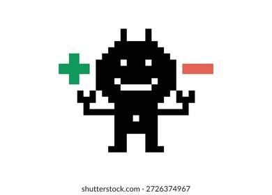 Roboter Roboter oder ai humanoid menschlichen Geschäftskonzept Maschinenautomatisierung mit Bot, Spielzeug, künstliche Intelligenz, Pixel, 8 Bit, Hintergrund, bunt, Geschäftsmann.