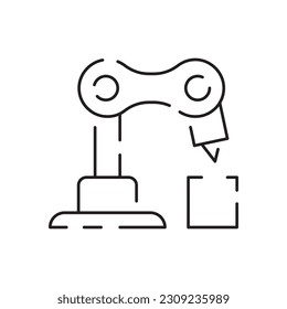 Robot or robotic icon such as arm, hand, production line, box packaging, automotive production, computer control and other product manufacturing, vector icon
