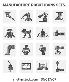 Robot and robotic icon such as hand, arm, leg, pet, and computer control vector icon set design, black and silhouette icon.