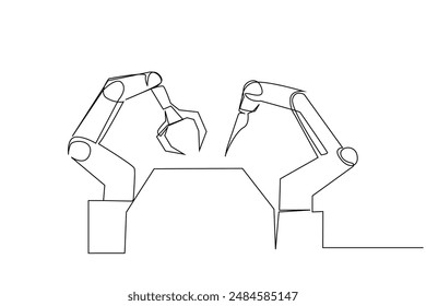 Vector de diseño de arte de una línea de trabajo de tecnología del empleado de fábrica de máquina robótica robot