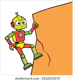 A robot rock climbing on a cliff.