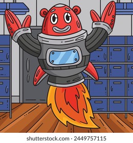 Robot with Rocket Booster Colored Cartoon 