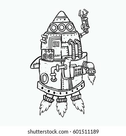 robot rocket doodle sketch