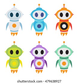 Robot rocket mascot logo. Cute robot character. Vector illustration