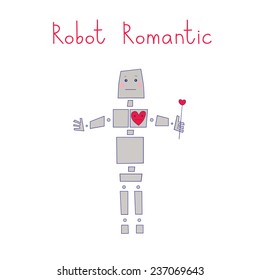Robot romantic love, he has a big heart sensitive. vector illustration