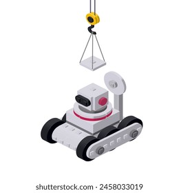 Robot rover concepto de producción sobre fondo blanco. Ilustración vectorial