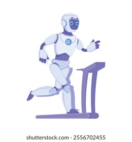 Robot Run Treadmill as Smart Android Assistant Machine Vector Illustration