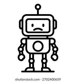 El robot es el ícono triste de la línea de Vector sobre un fondo blanco
Icono de línea de Vector