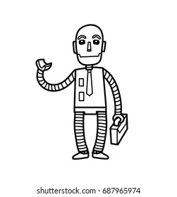 Robot Salesman, a hand drawn vector doodle cartoon illustration of a worker business robot.