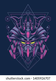 Robot samurai head with sacred geometry