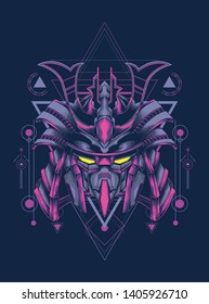 Robot samurai head with sacred geometry