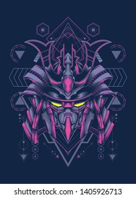 Robot samurai head with sacred geometry