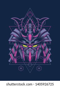Robot samurai head with sacred geometry
