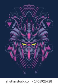 Robot samurai head with sacred geometry