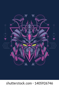 Robot samurai head with sacred geometry