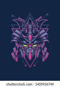 Robot samurai head with sacred geometry