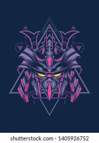 Robot samurai head with sacred geometry