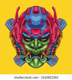 Robot samurai head vector illustration