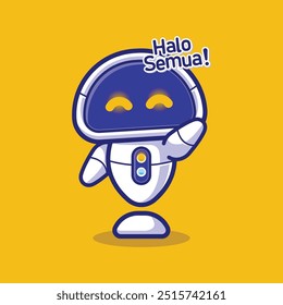 Robot say hello in Bahasa Indonesia Robot Cartoon Illustration.