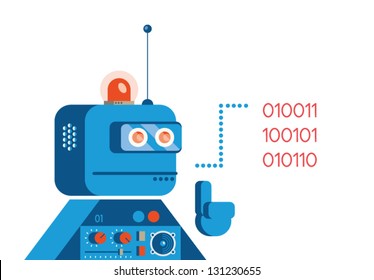 Robot Saying In Computer Language.Concept For Support Service.