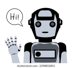 El robot saluda. Introducción a la inteligencia artificial. Ilustración de un símbolo de redes neuronales.