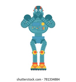 Robot scared OMG. Cyborg Oh my God emoji. Frightened Robotic man. Vector illustration