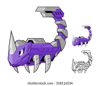 Robot Scorpion Cartoon Character Include Flat Design and Outlined Version Vector Illustration