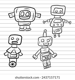 Robot scribble illustration, hand drawn robot doodle, hand drawn robot