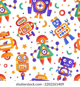 Robot Seamless Pattern with Futuristic Modern Bot  Vector Template
