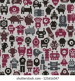 Robot seamless pattern in retro style. Vector texture with nanobots.