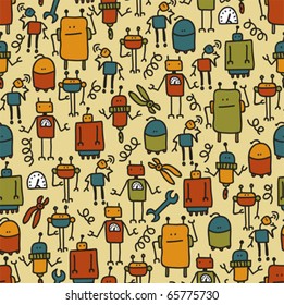 Robot  seamless pattern. Vector doodle illustration.