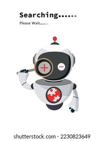 Robot search vector character design. Searching engine data information system with ai technology network assistance. Vector Illustration. 
