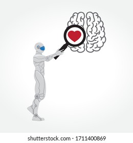 robot que busca amor en un cerebro, vector