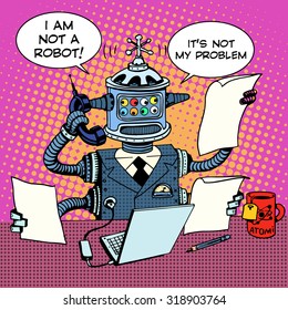 Robot Secretary on the phone business concept. Retro style pop art