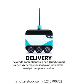 robot self drive fast delivery goods in city car robotic carry concept isolated copy space flat