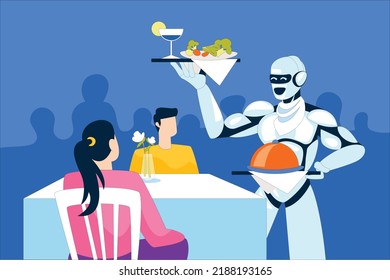Robot serving food at restaurant vector illustration concept